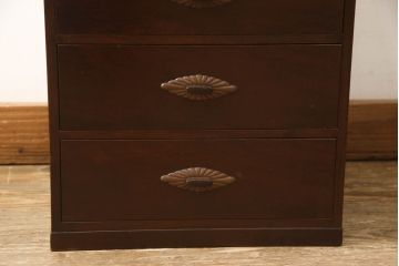 中古　美品　江戸指物　前面桑材　拭き漆塗りが美しい六段小引き出し(小物収納、卓上収納)(R-052902)