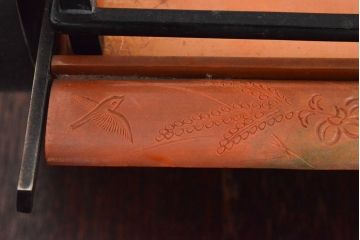 大正〜昭和初期　平安　松栄堂　牡丹花鳥文　銅彫金　花車　共箱(R-052904)
