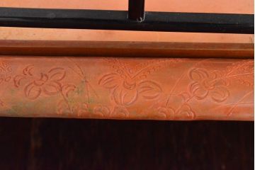 大正〜昭和初期　平安　松栄堂　牡丹花鳥文　銅彫金　花車　共箱(R-052904)