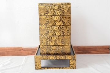 極上　輪島塗　沈金菊花尽し　五段重　重台付き(重箱、漆器)(R-052905)