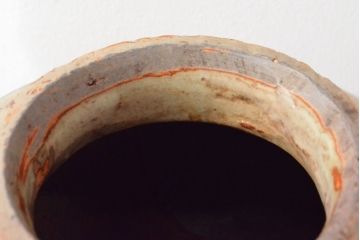 古い　李朝青磁　染付草花文瓶(壷、花瓶、花入)(R-052906)