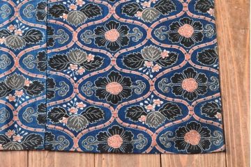 明治期　赤入り藍型染木綿古布(布団皮、藍染)(R-052913)
