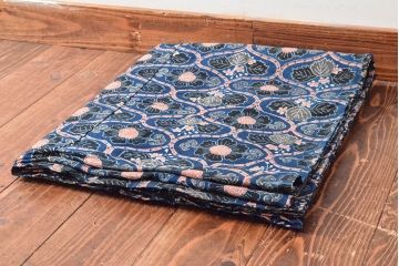 明治期　赤入り藍型染木綿古布(布団皮、藍染)(R-052913)