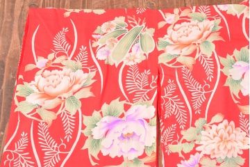 大正〜昭和初期　総花柄縮緬着物(振袖、古布、赤縮、正絹)(R-052914)