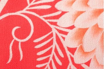 大正〜昭和初期　総花柄縮緬着物(振袖、古布、赤縮、正絹)(R-052914)