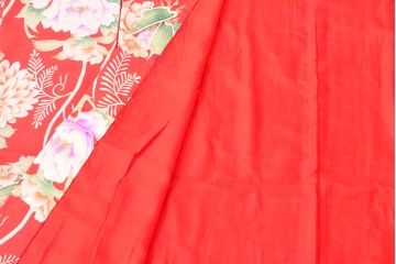 大正〜昭和初期　総花柄縮緬着物(振袖、古布、赤縮、正絹)(R-052914)