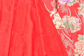 大正〜昭和初期　総花柄縮緬着物(振袖、古布、赤縮、正絹)(R-052914)