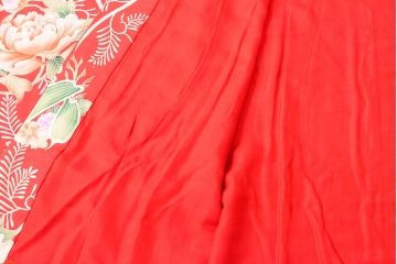 大正〜昭和初期　総花柄縮緬着物(振袖、古布、赤縮、正絹)(R-052914)