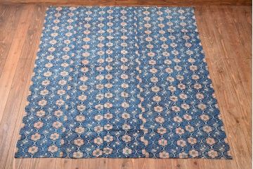明治期　赤入り藍型染木綿古布(布団皮、藍染)(R-052915)