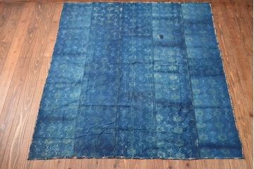 明治期　赤入り藍型染木綿古布(布団皮、藍染)(R-052915)