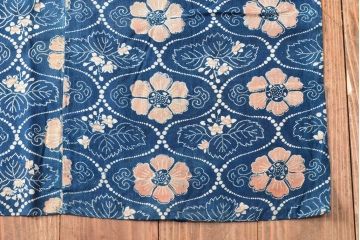明治期　赤入り藍型染木綿古布(布団皮、藍染)(R-052916)