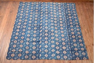 明治期　赤入り藍型染木綿古布(布団皮、藍染)(R-052917)