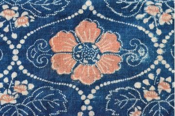 明治期　赤入り藍型染木綿古布(布団皮、藍染)(R-052917)