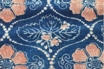 明治期　赤入り藍型染木綿古布(布団皮、藍染)(R-052917)