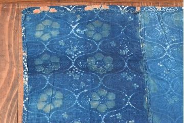 明治期　赤入り藍型染木綿古布(布団皮、藍染)(R-052917)