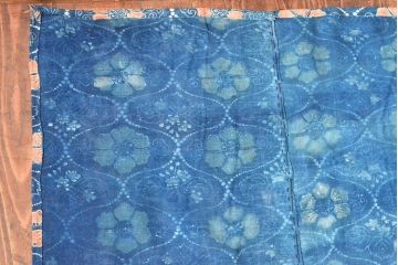 明治期　赤入り藍型染木綿古布(布団皮、藍染)(R-052918)