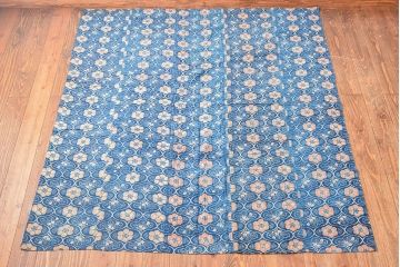 明治期　赤入り藍型染木綿古布(布団皮、藍染)(R-052919)