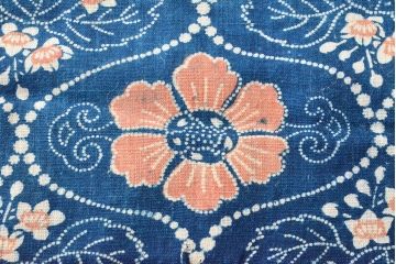 明治期　赤入り藍型染木綿古布(布団皮、藍染)(R-052919)