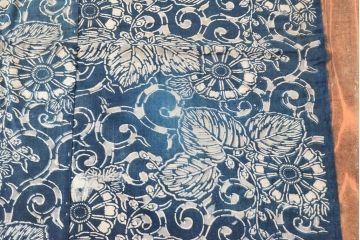 明治〜大正　藍型染め木綿古布(布団皮、藍染)(R-052920)
