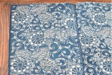 明治〜大正　藍型染め木綿古布(布団皮、藍染)(R-052920)