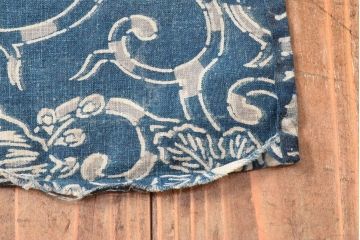 明治〜大正　藍型染め木綿古布(布団皮、藍染)(R-052920)