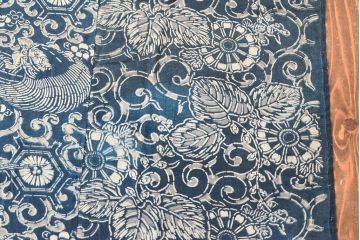 明治〜大正　藍型染め木綿古布(布団皮、藍染)(R-052921)