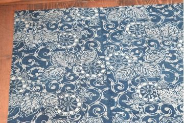 明治〜大正　藍型染め木綿古布(布団皮、藍染)(R-052922)
