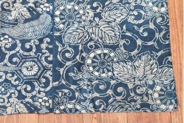 明治〜大正　藍型染め木綿古布(布団皮、藍染)(R-052922)