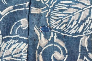 明治〜大正　藍型染め木綿古布(布団皮、藍染)(R-052922)