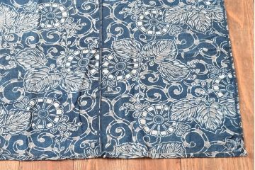 明治〜大正　藍型染め木綿古布(布団皮、藍染)(R-052922)