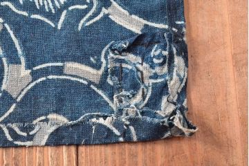 明治〜大正　藍型染め木綿古布(布団皮、藍染)(R-052922)