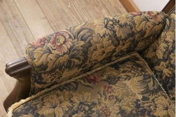 中古　美品　maruni(マルニ木工)　落ち着いた色合いのボタニカル柄が上品な1人掛けソファ(一人掛けソファ、アームチェア)(R-052927)