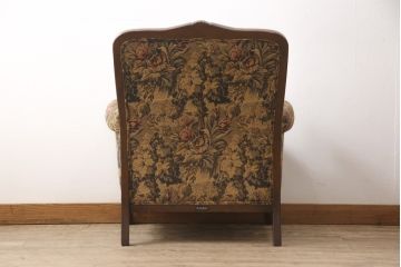 中古　美品　maruni(マルニ木工)　落ち着いた色合いのボタニカル柄が上品な1人掛けソファ(一人掛けソファ、アームチェア)(R-052927)