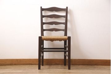 中古　松本民芸家具　#517型　背板のデザインがおしゃれなラッシチェア(ダイニングチェア、椅子)(定価約11万円)(R-052940)