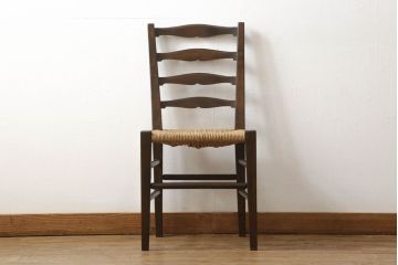 中古　松本民芸家具　#63型　ラダーバックのラッシチェア(ダイニングチェア、椅子)(定価約11万円)(R-052941)