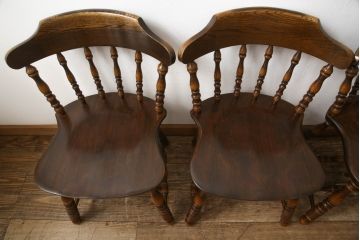 中古　カントリーハウス　秋山木工　ナラ材　上質なつくりが魅力的なダイニングチェア4脚セット(板座チェア、椅子)(R-052943)