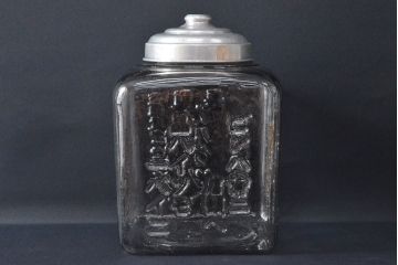 昭和レトロ　乳菓カルケット　ガラス瓶(エンボス、アルミ蓋、ガラスビン、小物収納、ディスプレイ)(R-052944)