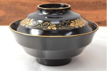 大正〜昭和初期　黒漆金蒔絵　木製椀10客(お椀、漆器)(R-052945)
