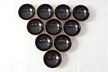 大正〜昭和初期　黒漆金蒔絵　木製椀10客(お椀、漆器)(R-052945)