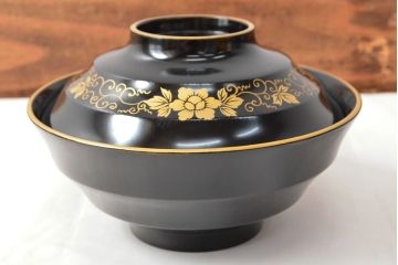 大正〜昭和初期　黒漆金蒔絵　木製椀10客(お椀、漆器)(R-052945)
