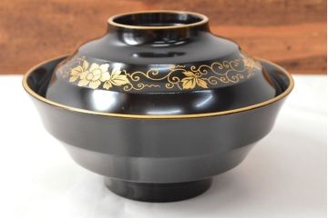 大正〜昭和初期　黒漆金蒔絵　木製椀10客(お椀、漆器)(R-052945)