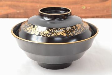 大正〜昭和初期　黒漆金蒔絵　木製椀9客(お椀、漆器)(R-052946)
