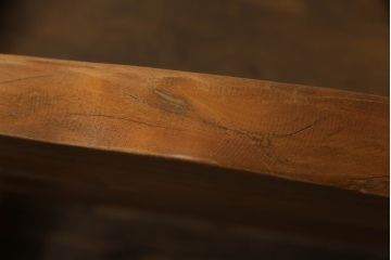 和製ビンテージ　珍品!　古い大八車の車輪を大胆に使ったリメイクベンチ(長椅子、木製ベンチ、板座チェア、ヴィンテージ)(R-052948)