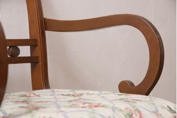 ヨーロッパアンティーク　マホガニー材　曲線的なデザインが美しいアームチェア(ダイニングチェア、椅子、イス)(R-052952)