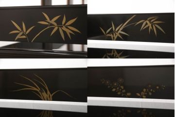 中古　美品　輪島塗り　最高級　総漆塗り　立体的な高蒔絵が美しい収納棚(定価約450万円)(戸棚、飾り棚、引き出し)(R-052990)