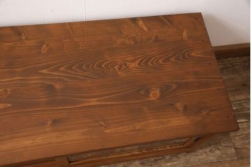ラフジュ工房オリジナル　古建具リメイク　組子風デザインの扉が空間のアクセントにもなるテレビボード(テレビ台、ローボード、収納棚、戸棚)(R-052992)