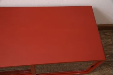 和製アンティーク　レーザー組子入り　お部屋のアクセントになる朱塗りのテレビ台(テレビボード、ローボード、収納棚)(R-052994)