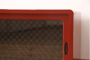 和製アンティーク　レーザー組子入り　お部屋のアクセントになる朱塗りのテレビ台(テレビボード、ローボード、収納棚)(R-052994)