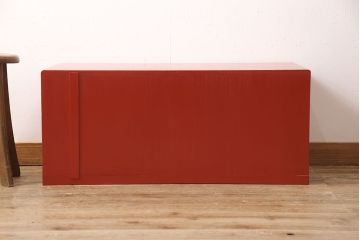 和製アンティーク　レーザー組子入り　お部屋のアクセントになる朱塗りのテレビ台(テレビボード、ローボード、収納棚)(R-052994)