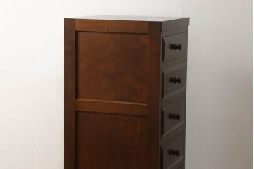 中古　美品　松本民芸家具　シンプルな作りで合わせやすいD型小物整理箪笥(定価約23万円)(縦型チェスト、引き出し、収納タンス)(R-052997)